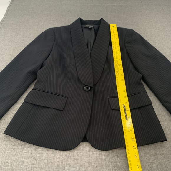 Nine West Womens Black Blazer Long Sleeve One Button Closure Shawl Label Gray St - Picture 4 of 14